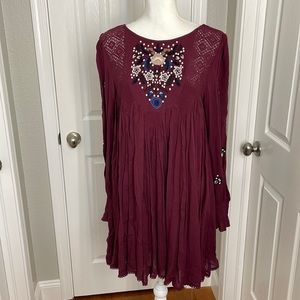 FREE PEOPLE dress burgundy embroidered- Small